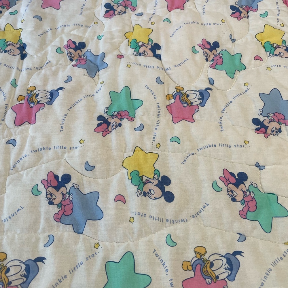 Vintage Disney Baby Blanket with Blue and Pink Stars - Picture 2 of 4